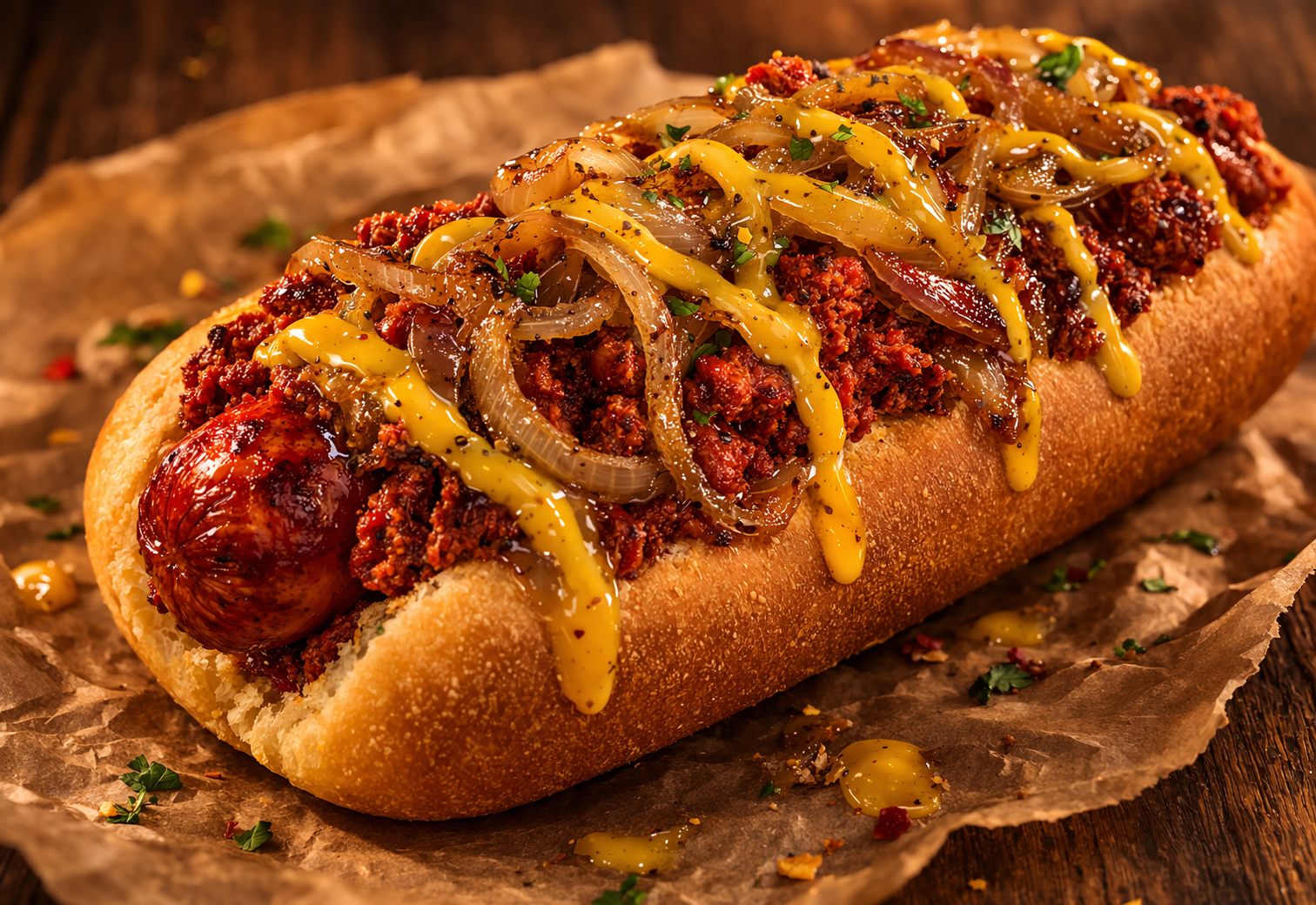 Chori-Mex con chorizo, cebolla caramelizada y chipotle