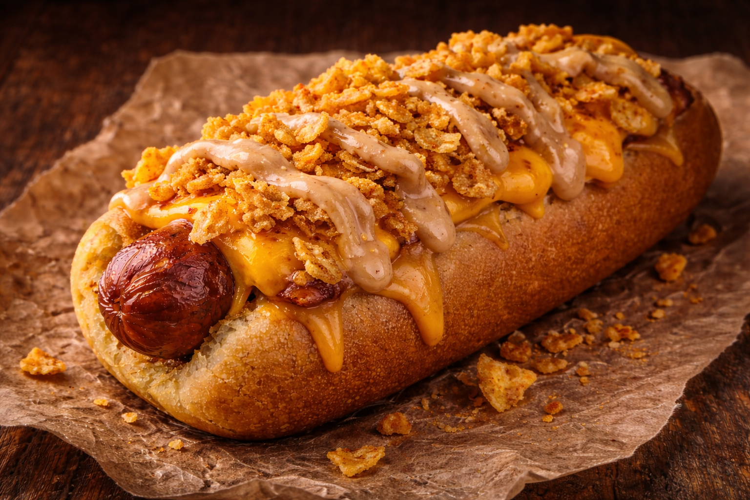 Crunch Brutal con nachos triturados y queso cheddar