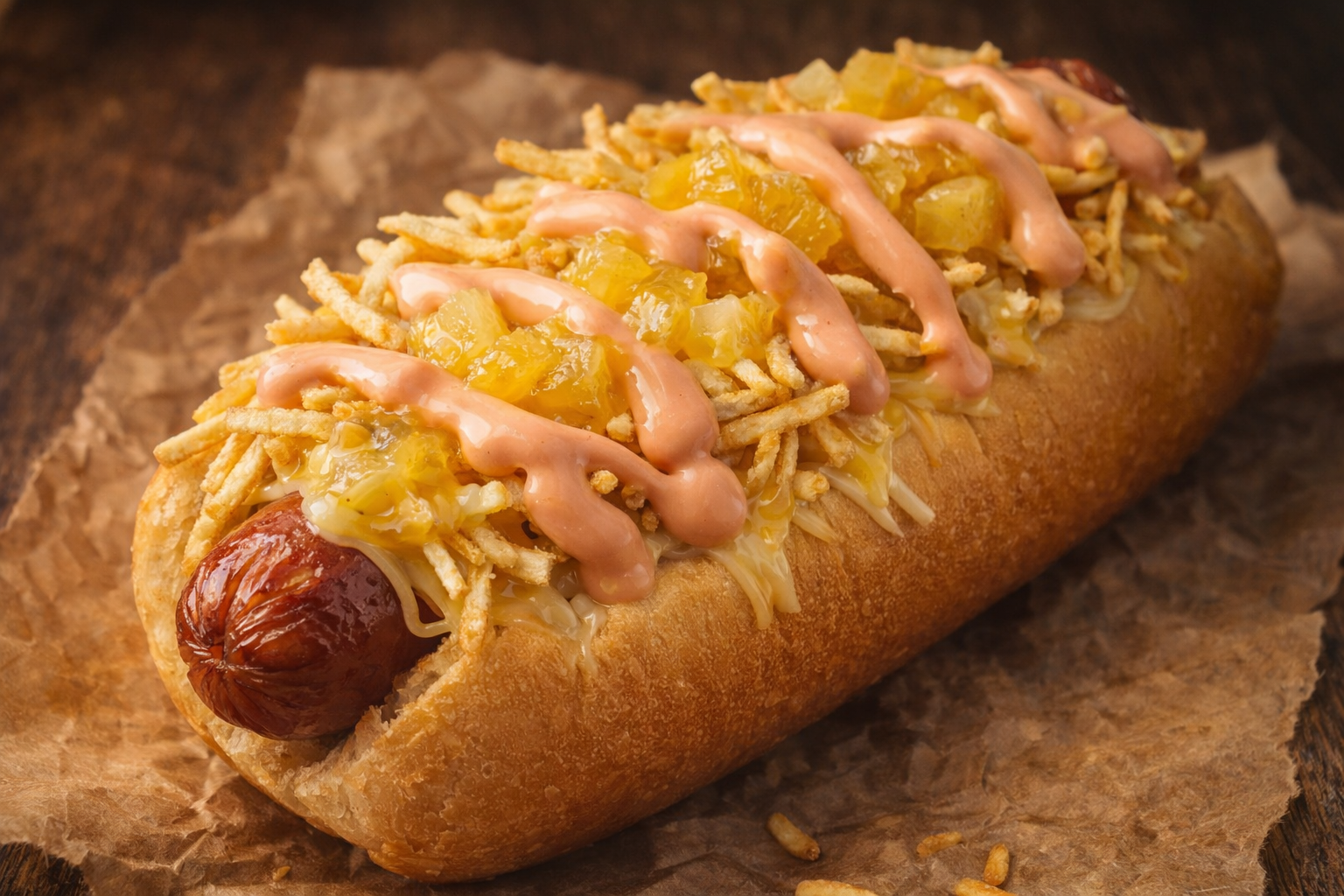 Especial niños con papa fosforito, queso rallado y salsa rosada